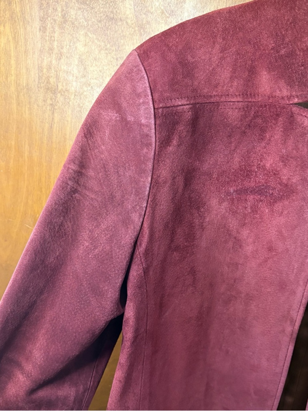 Overland Sheepskin Co Vintage 70s Red Burgundy Leather Suede Open Front Jacket - Picture 13 of 15